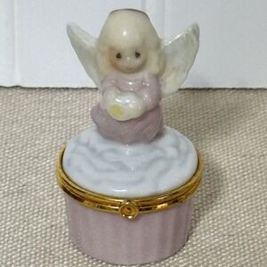 Precious Moments Angel Trinket Box 2000 Enesco Lavender Porcelain Excellet Cloud